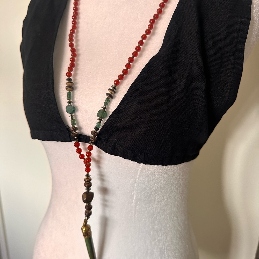 Tribal Red and Green Beaded Necklace